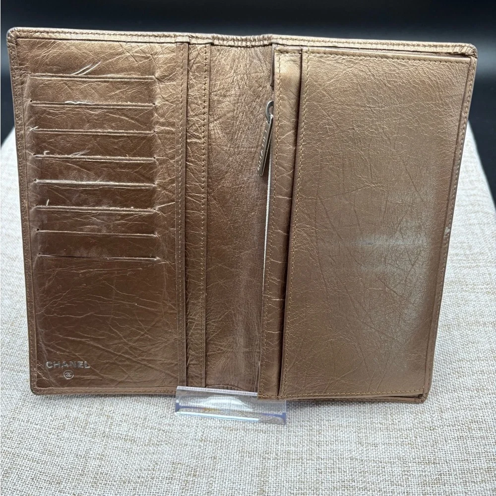 CHANEL Quilted CC Continental Wallet in Metallic Bronze-Taupe
